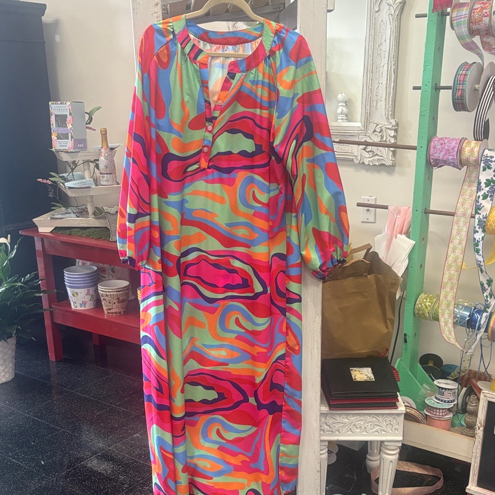 Vibrant Multicolor Printed Maxi Dress - Bold Abstract Pattern